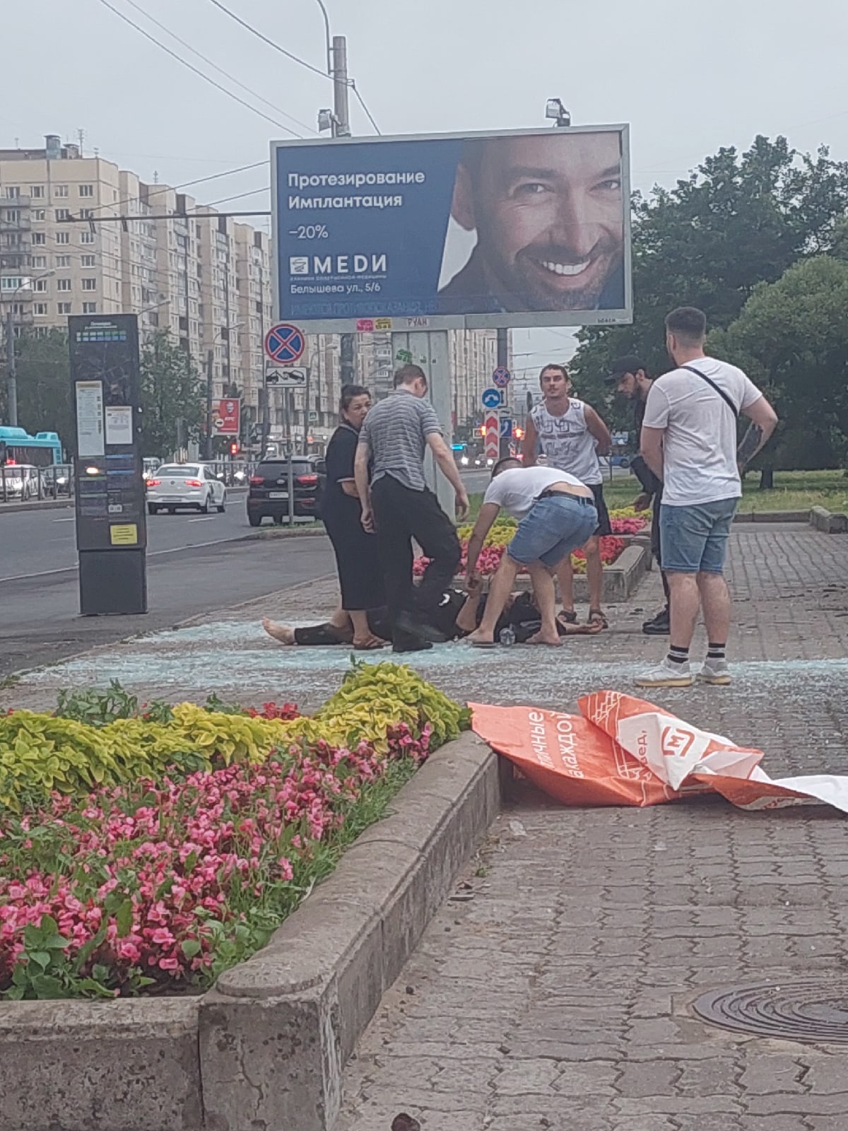 В Санкт-Петербурге упавшая из-за непогоды остановка сломала плечо женщине